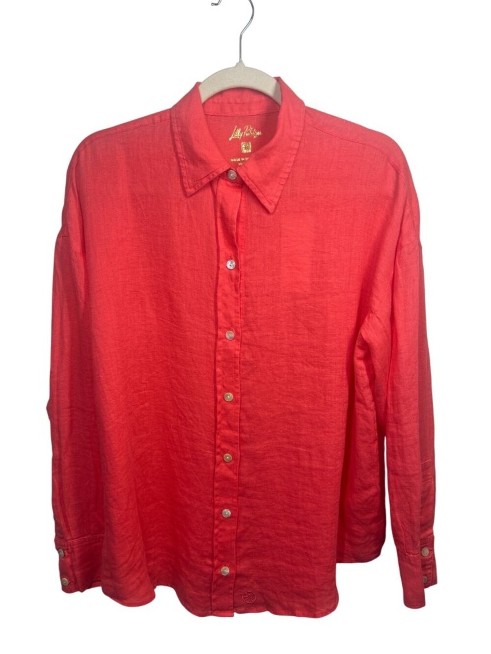 NWT Lilly Pulitzer Linen Button Up Blouse Women's S Mizner Red Relaxed Coastal